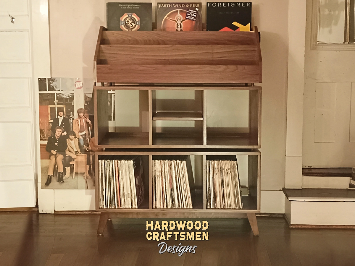 "WALNUT" Vinyl Record Cabinet with Doors, Large Record Stand, Tall Walnut Vinyl Record Storage Cabinet Holds Up To 810 Albums - Image 3