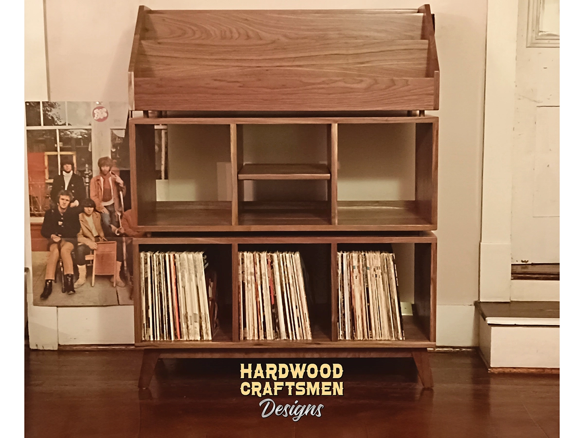 "WALNUT" Vinyl Record Cabinet with Doors, Large Record Stand, Tall Walnut Vinyl Record Storage Cabinet Holds Up To 810 Albums - Image 4