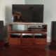 Dovetail 3 x 2 media cabinet tv stand features a custom turntable shelf and 3 pull out vinyl record storage drawers below an audio equipment shelf. This television stand is available in solid walnut, ash, red oak, maple, cherry and oak, all on a 3 inch 100% hardwood plinth base.