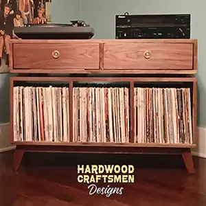 Record player cabinet with custom cassette dividers for drawers